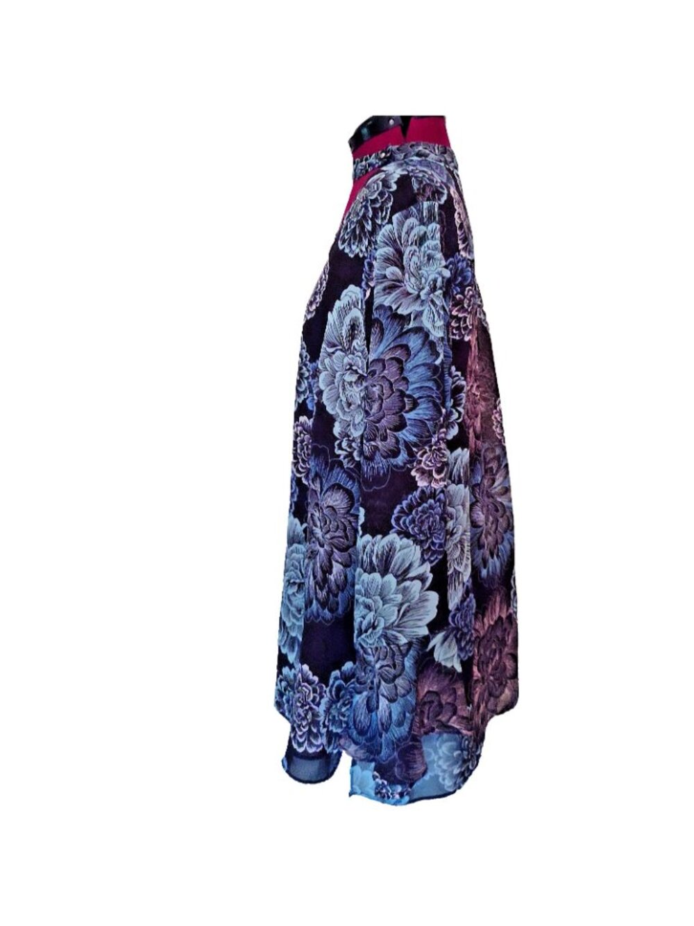 Zac & Rachel Woman 1X Blouse Choker V Neck Bell Sleeve Floral Sheer Top Lined - Picture 3 of 7